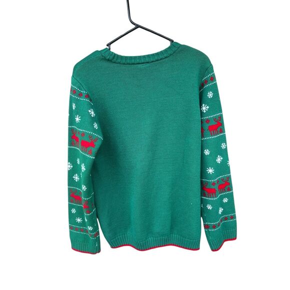 Holiday Time pug bulldog Boys XXL 18 Christmas Sweater Clover Green ugly festive - Picture 2 of 5